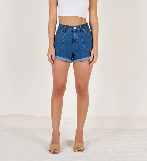 High Waist Denim Short with Rolled Hem